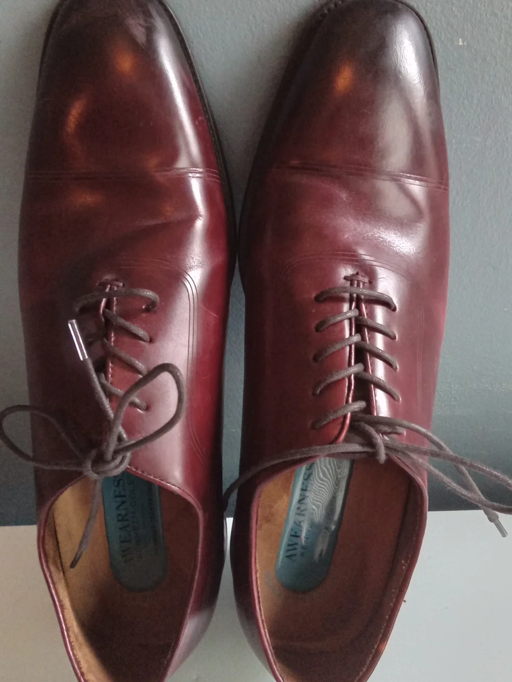 Awearness Kenneth Cole Mens Burgundy‎ Leather Cap Toe Oxford Dress Shoes
